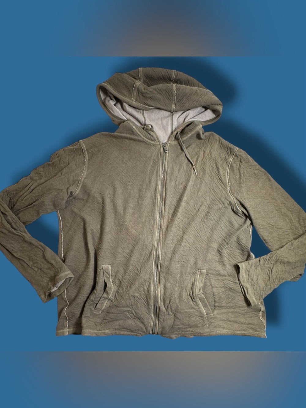 John Varvatos Hoodie Mens XXL Green Sutter Full Zip Light Jacket Pockets *flaw*